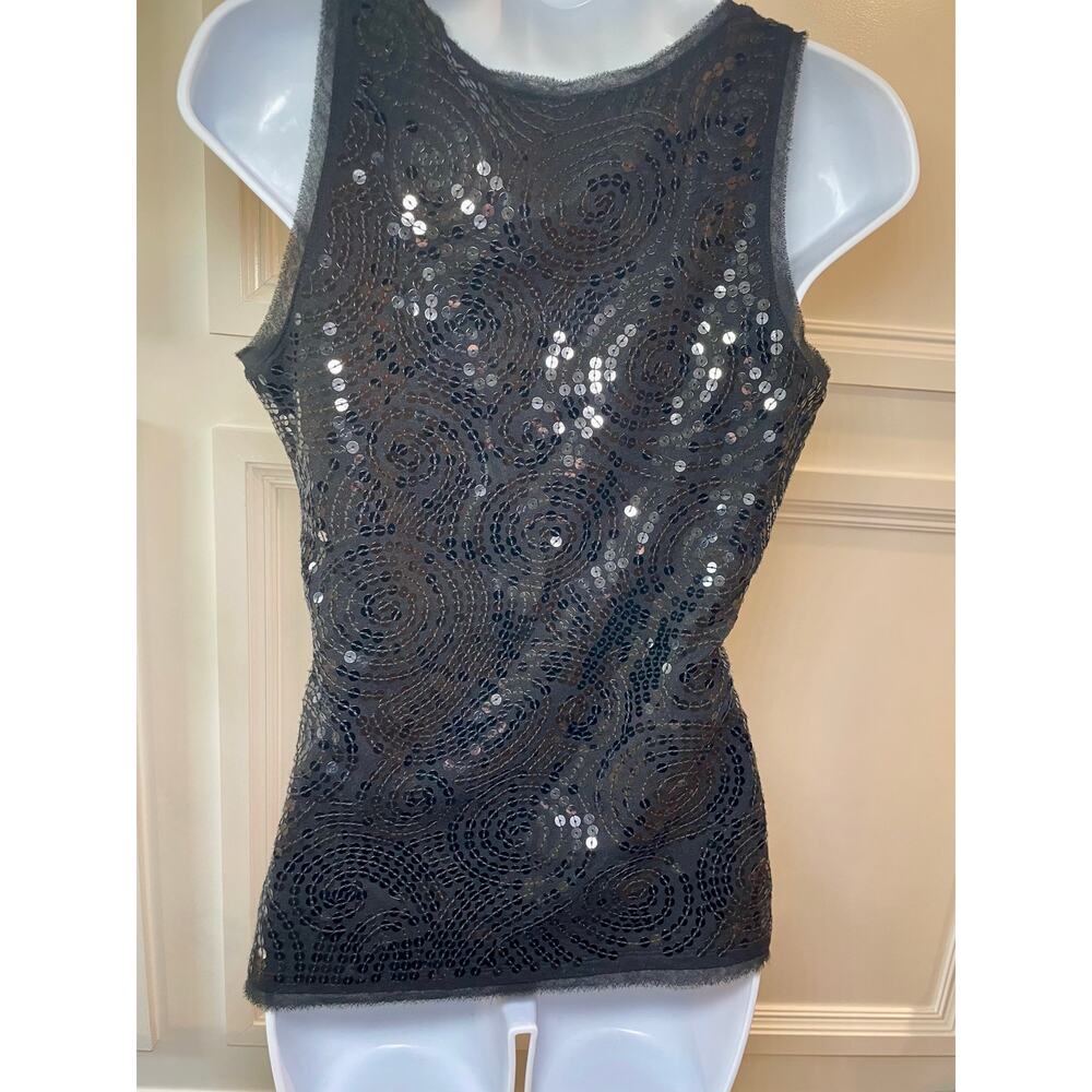 White House Black Market Sequin Sleeveless Scoop Neck Top Size S Black - Picture 4 of 7